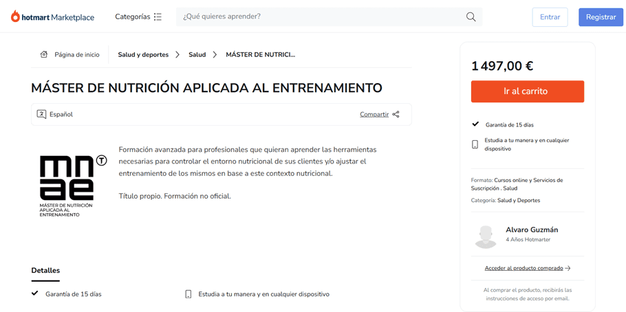 Nutrición al entrenamiento Hotmart