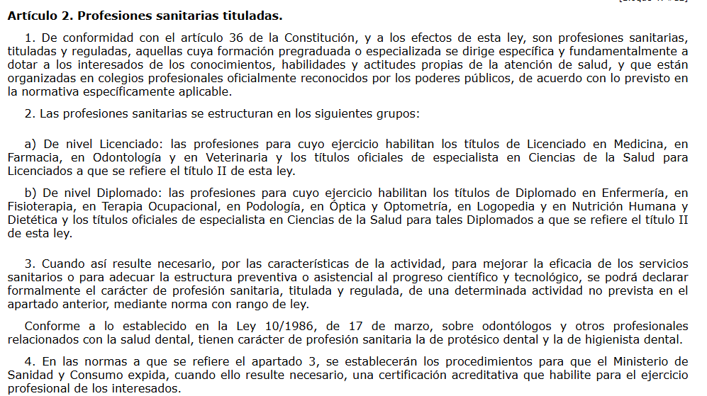 Artículo profesiones sanitarias tituladas