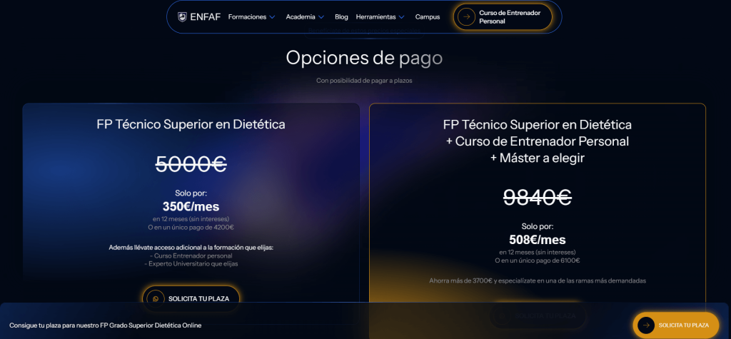 Costo FP en Dietética de ENFAF