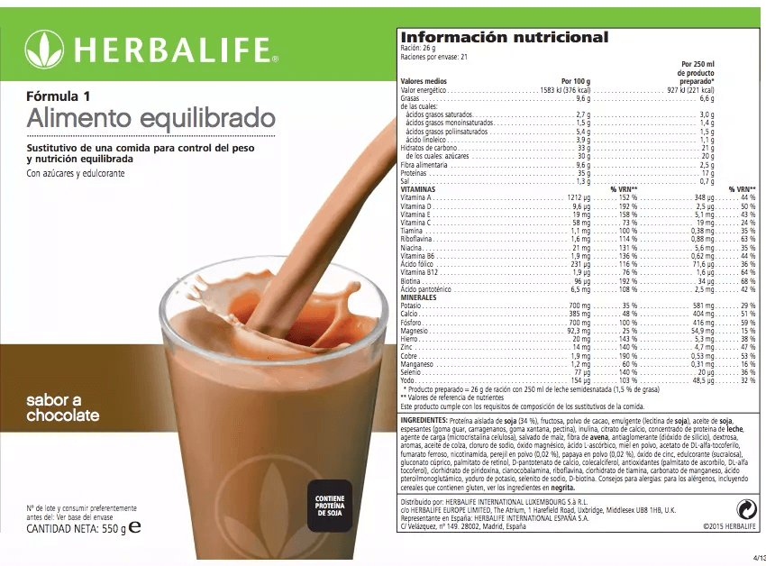 Información nutricional herbalife