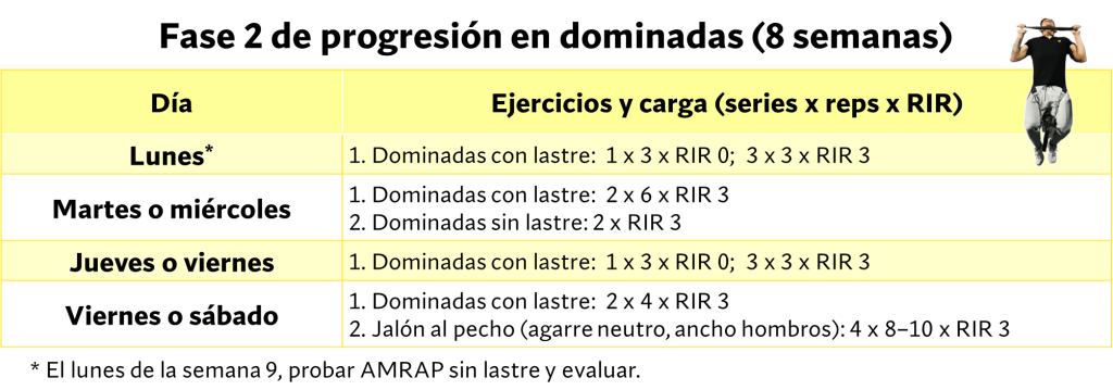 Fase dos progresión en dominadas