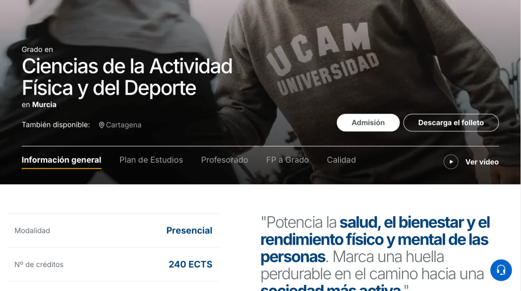 Modalidad de estudio del CAFYD UCAM