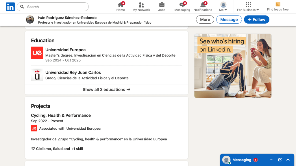 Perfil de Linkedn universidad Europea