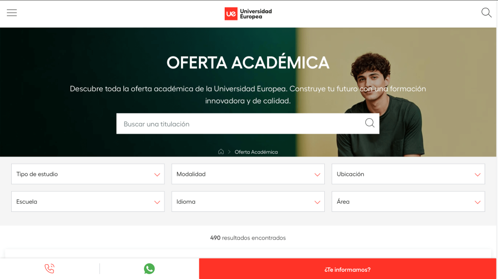 Web de la Universidad Europea oferta