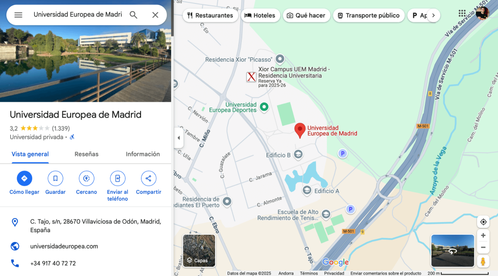 Universidad Europea en Google maps