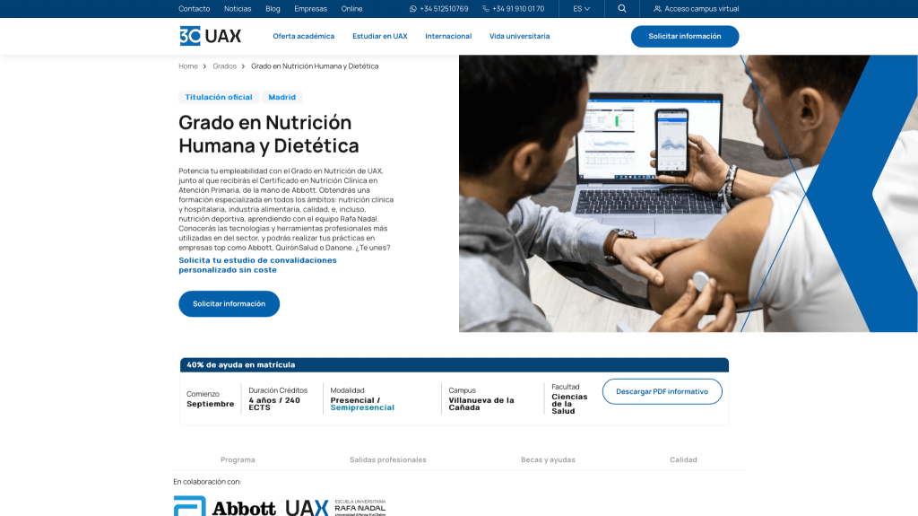 Modalidad de estudio en nutrición UAX