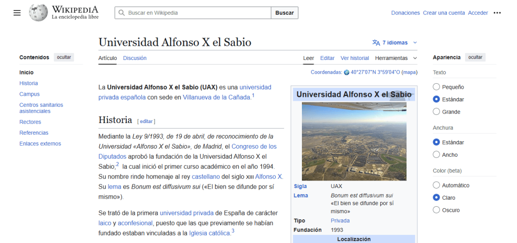 Wikipedia Universidad Alfonso X El Sabio