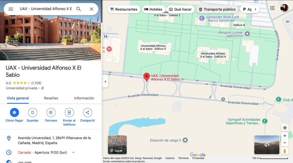 Universidad Alfonso X Google maps