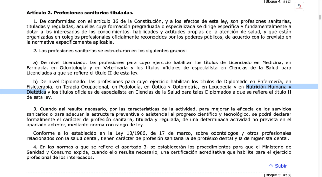Ley profesiones sanitarias tituladas