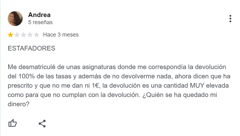 Reseñas negativas Andrea