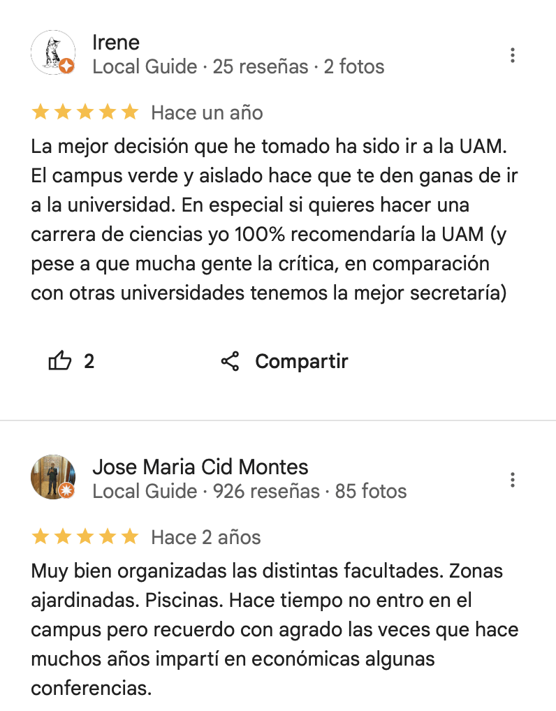 Reseñas positivas Irene y Jose