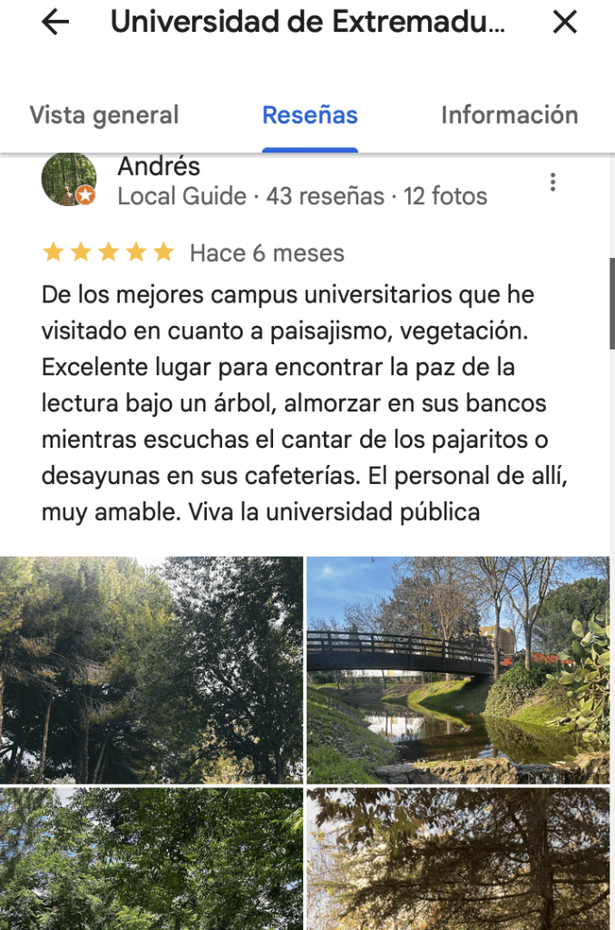 Reseñas positivas universidad Extremadura