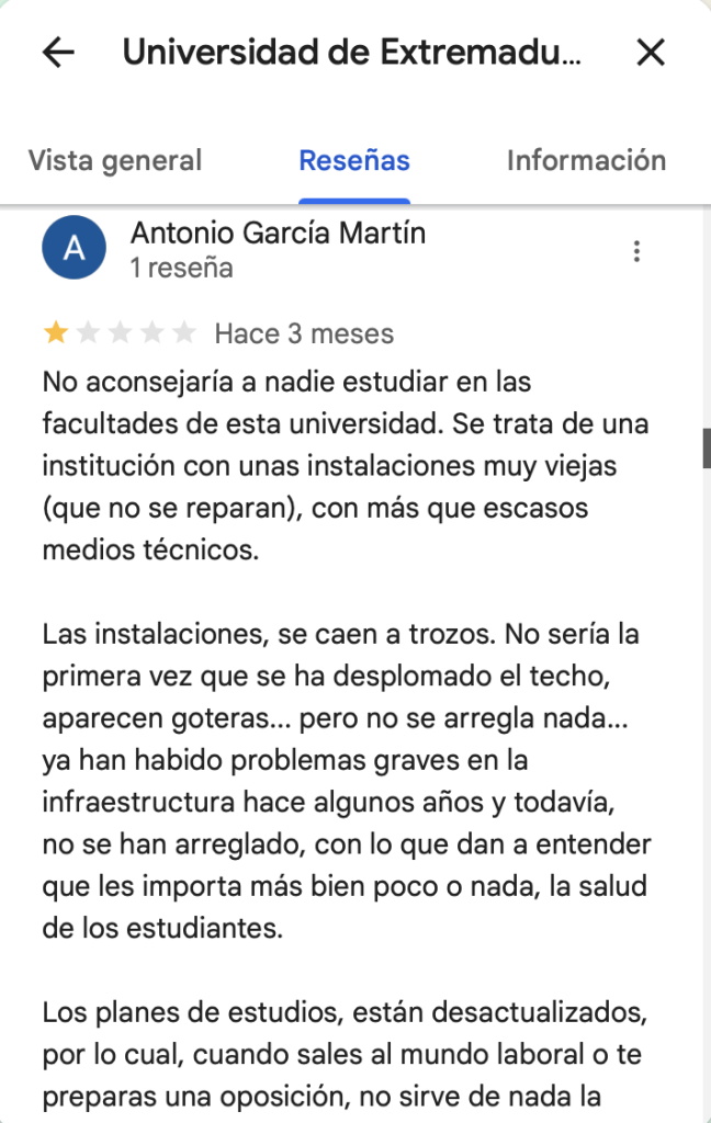 Reseña negativa Antonio García