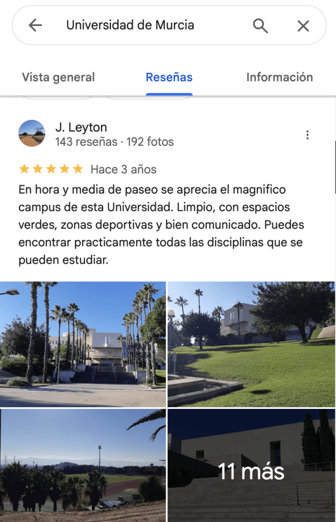 Reseñas positivas universidad de Murcia
