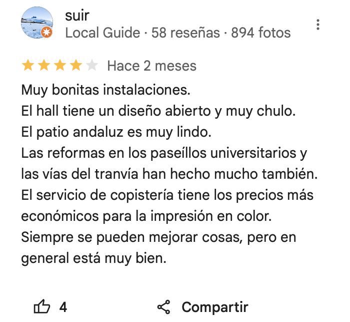 Reseñas positivas Universidad de Granada