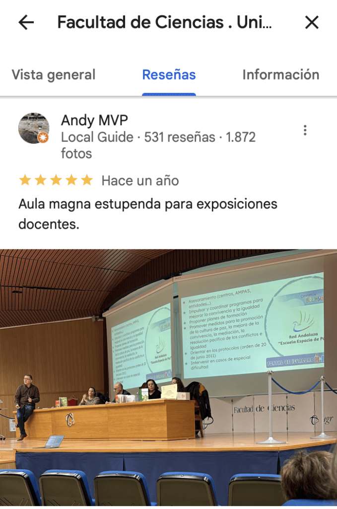 Reseñas positivas usuario Andy
