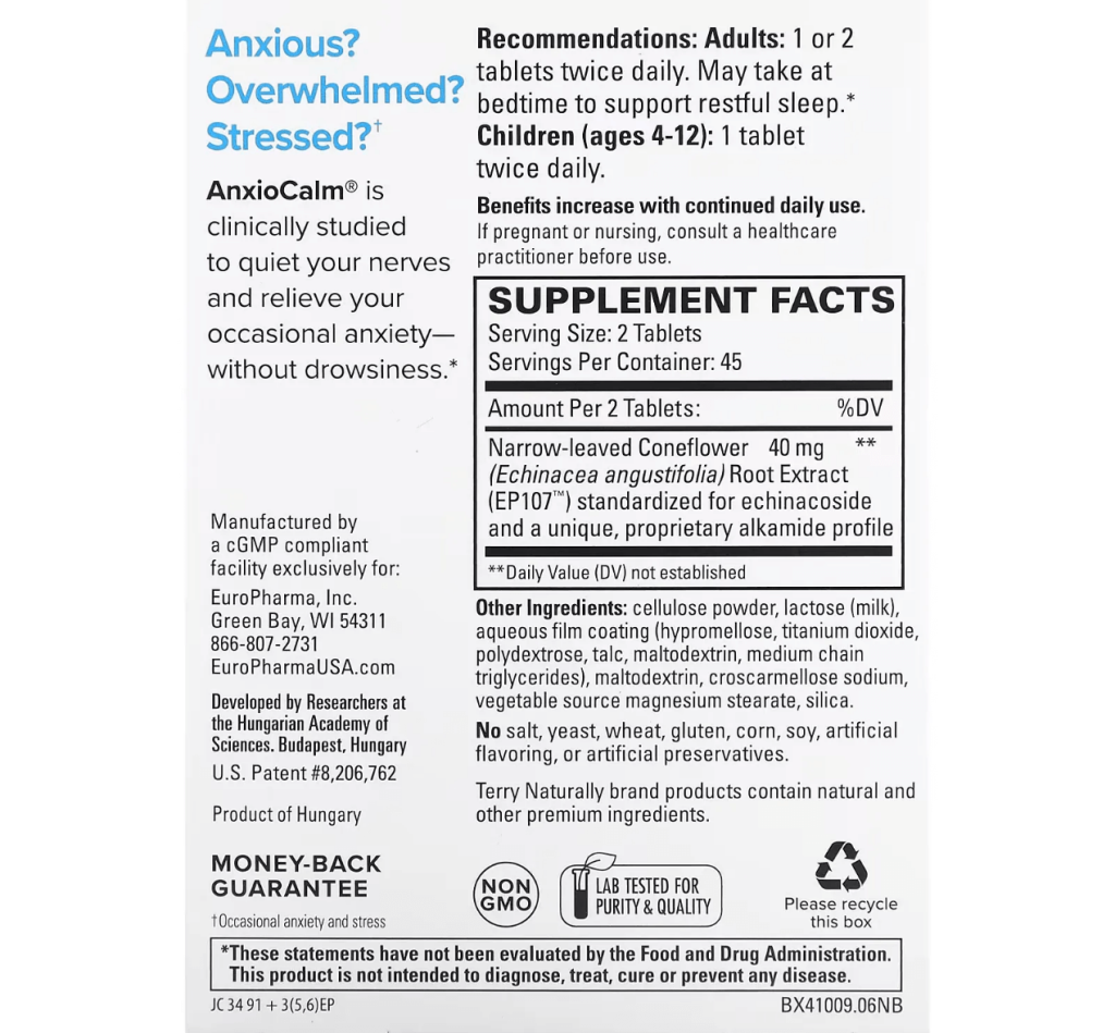 Envase del suplemento AnxioCalm