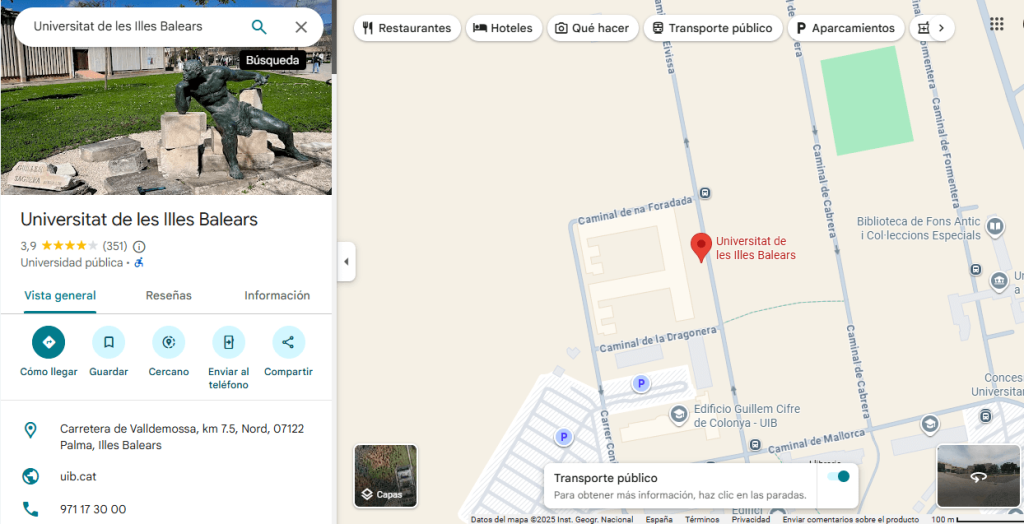 Google Maps universidad de Islas Baleares