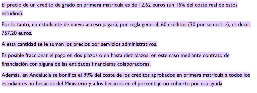 Opinión del CAFYD de la Universidad de Granada (UGR) 37 Precio formación universidad granada