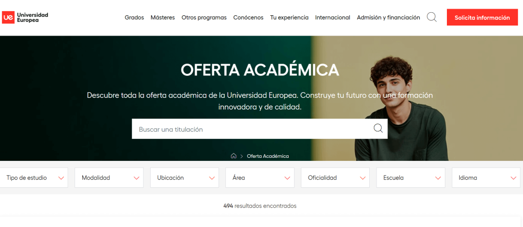 Web Universidad Europea oferta académica