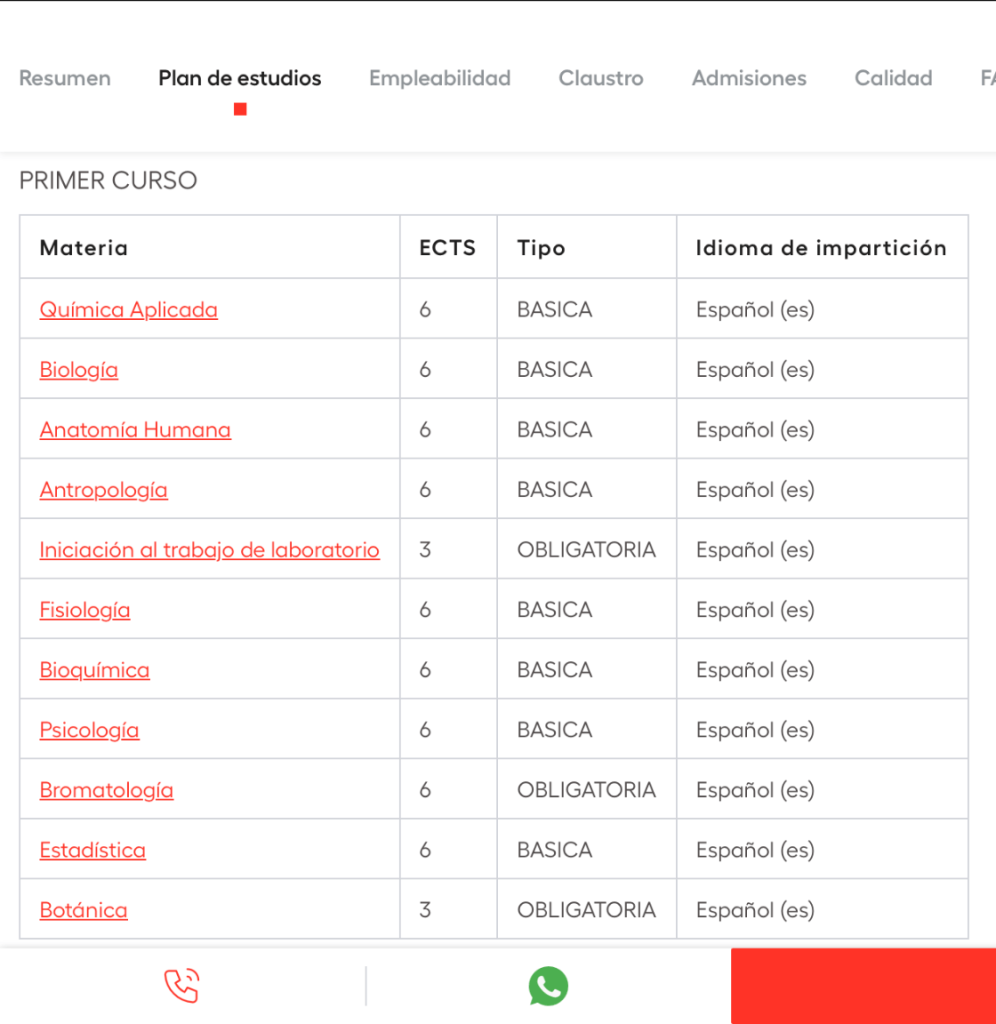 Plan de estudios primer curso