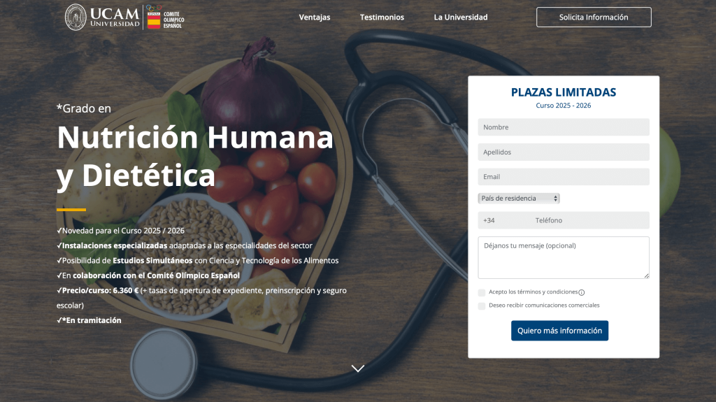 Grado nutrición humana y dietetica UCAM