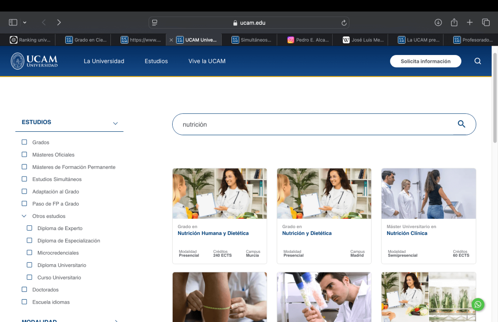 Web de la UCAM estudios