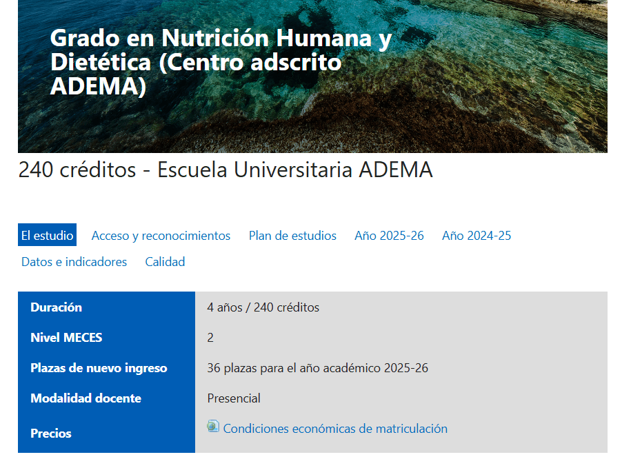 Modalidad carrera de Nutrición de la UIB