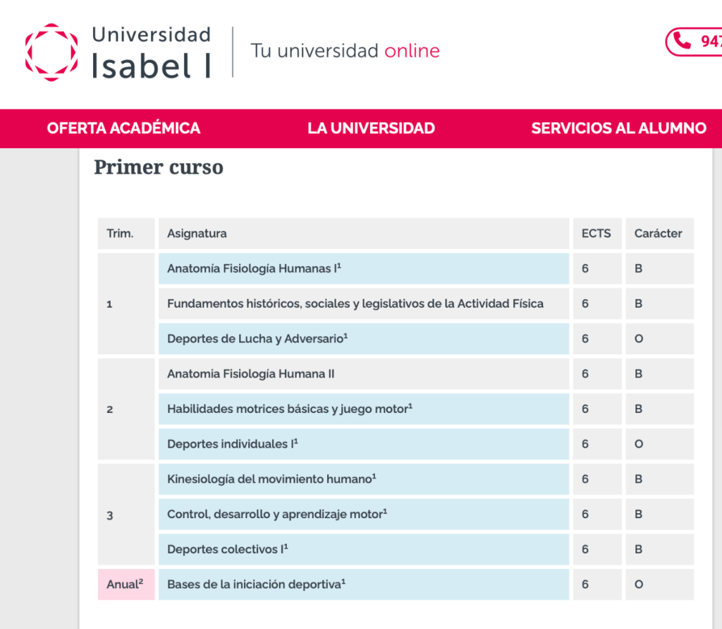 Web de la Universidad Isabel primer curso