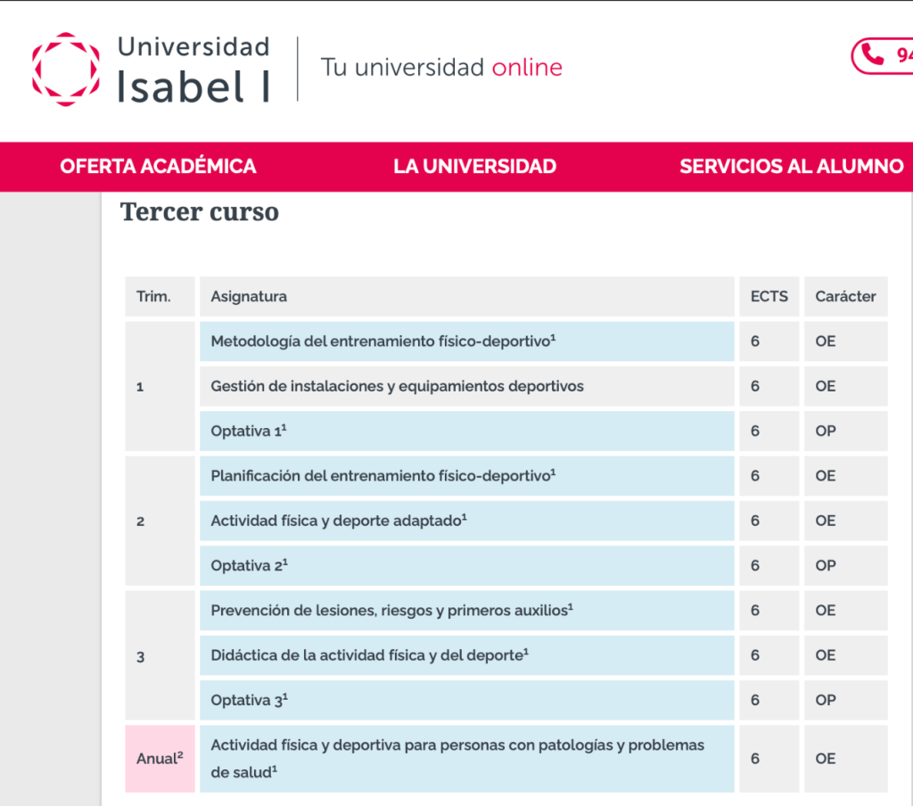 Web Universidad Isabel tercer curso
