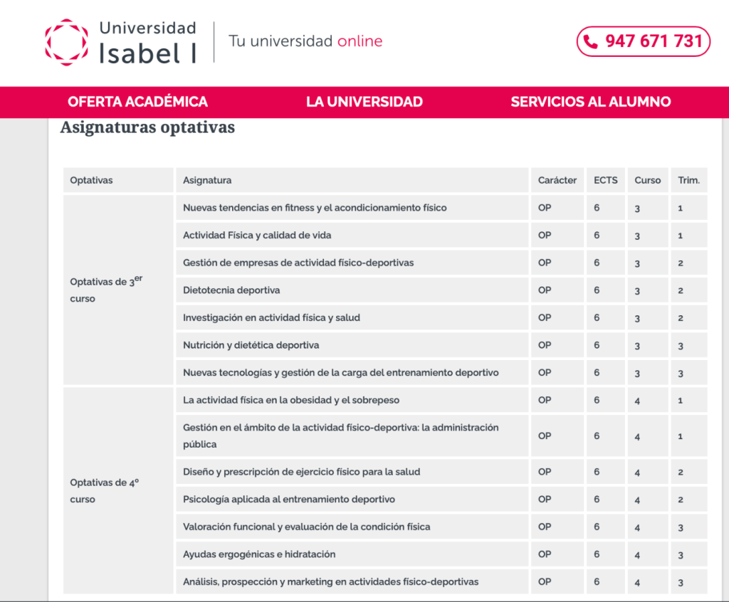 Web de Universidad Isabel asignaturas