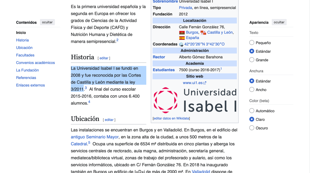Universidad Isabel I en wikipedia