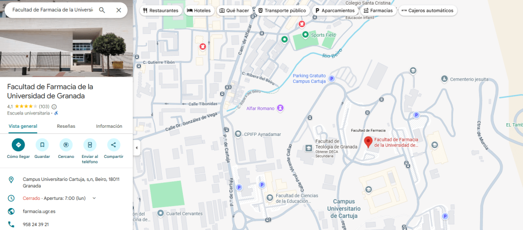 Google Maps universidad de farmacia