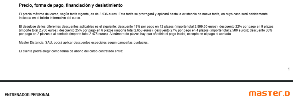 Formas de pago Entrenador Personal