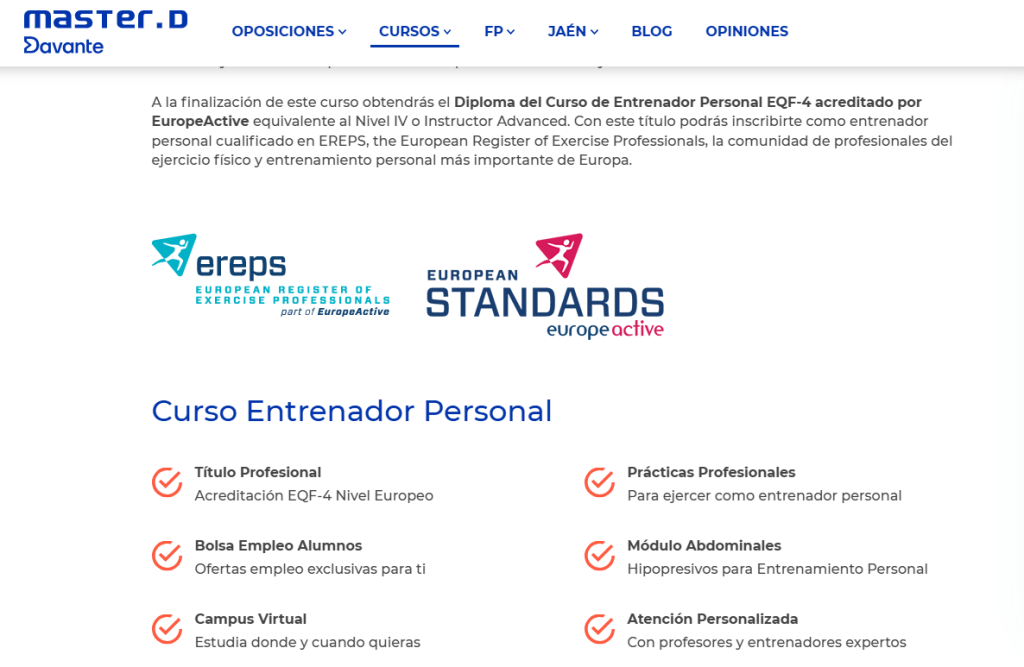 Curso de entrenador personal master