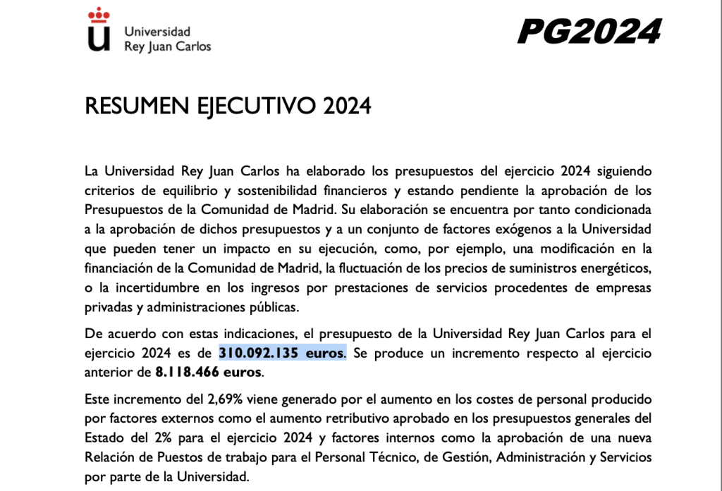 Opinión CAFYD de Universidad Rey Juan Carlos (URJC) 5 Resumen ejecutivo de la URJC