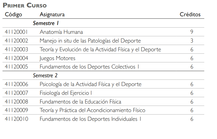 Primer curso asignaturas UCA