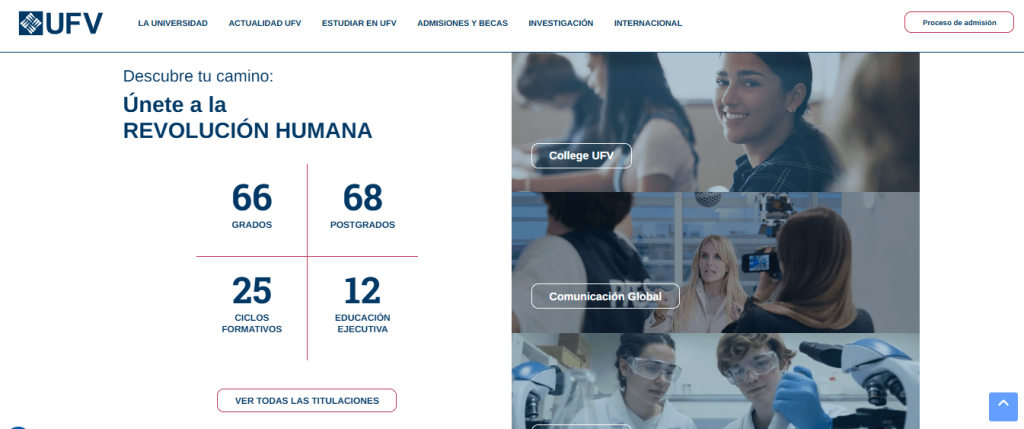 Review y opinión de CAFYD de Universidad Francisco de Vitoria (UFV) 5 Oferta académica UFV