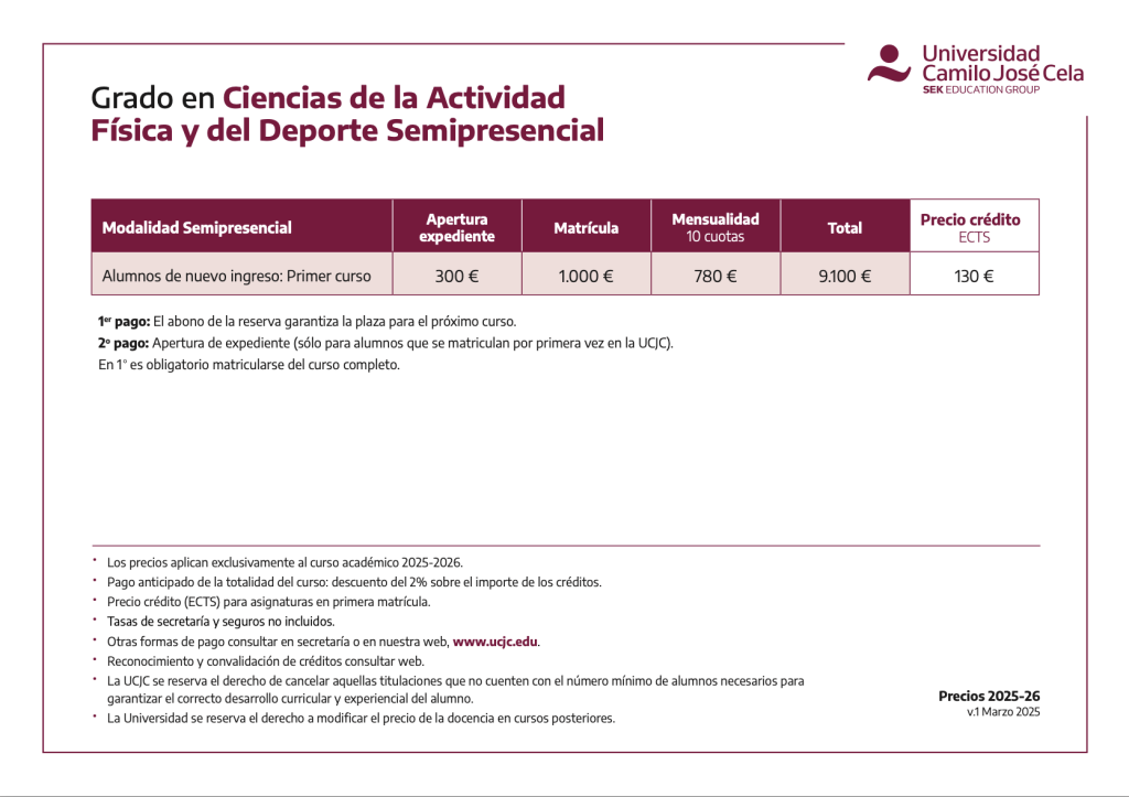 Opinión CAFYD de Universidad Camilo José Cela (UCJC) 27 Precios web Universidad Camilo José Cela