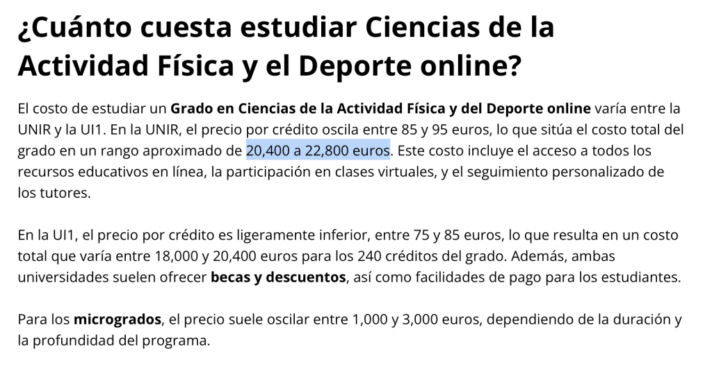 Opinión CAFYD de UNIR 35 Precios de formación en UNIR