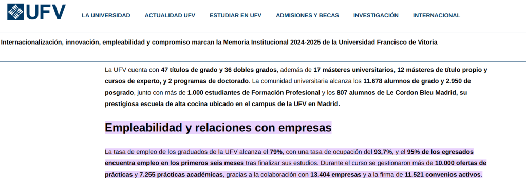 Carrera de Nutrición de UFV