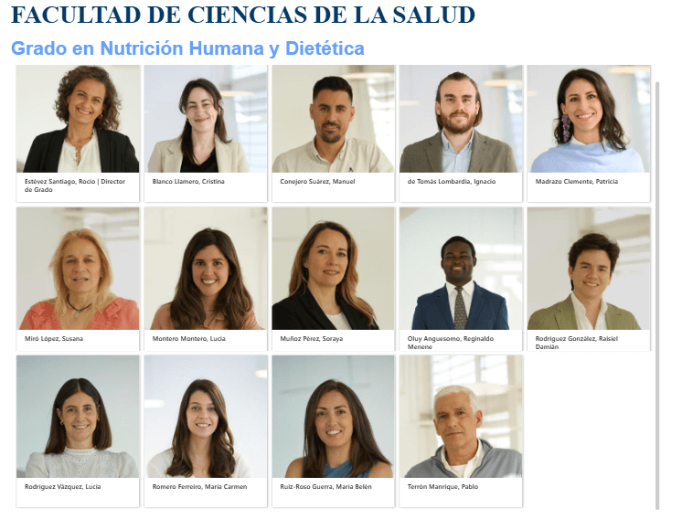 Profesores del grado en Nutrición UFV