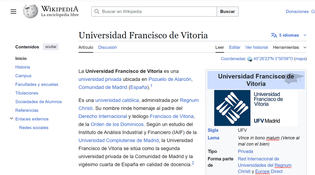 Universidad Francisco de Vitoria wikipedia