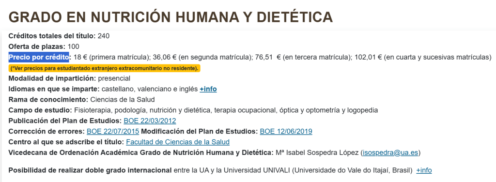 Precio de formación en UA