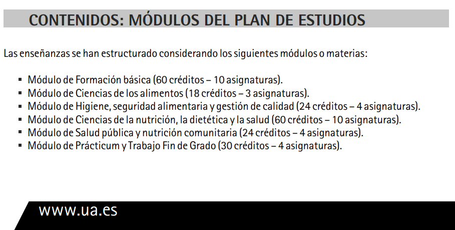 Módulos del plan de estudios