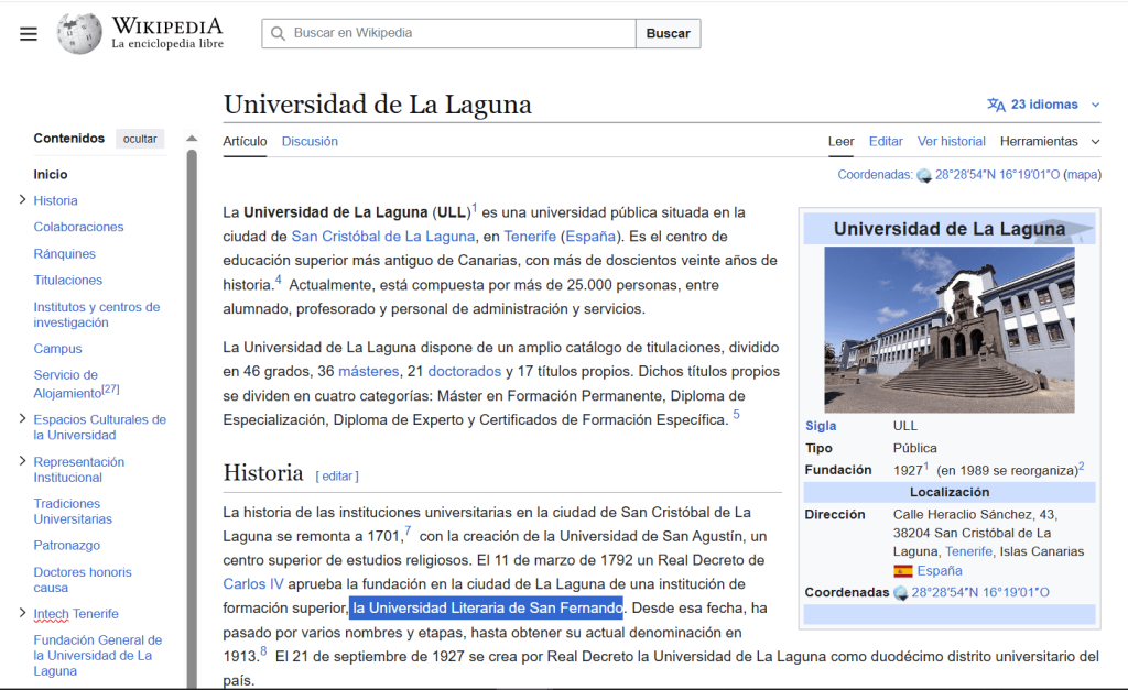 Universidad de La Laguna wikipedia