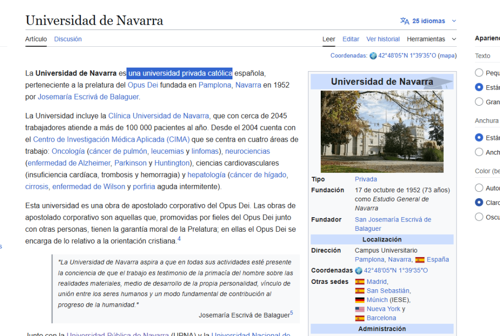 Universidad de Navarra wikipedia