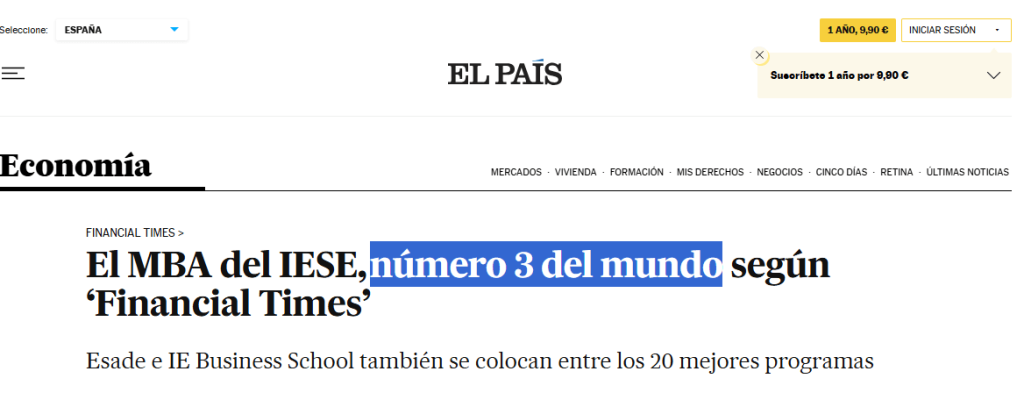 Noticia en el periódico El País