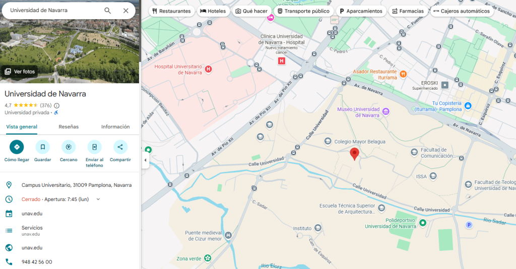 Ubicación Google maps UNAV