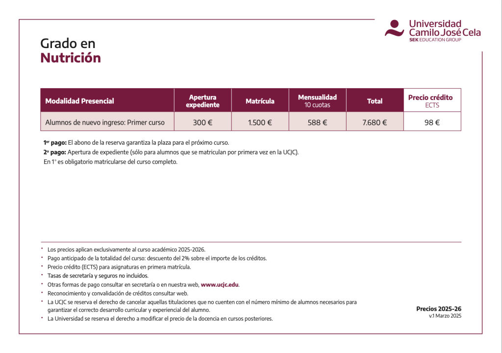 Precios de la formación en UCJC